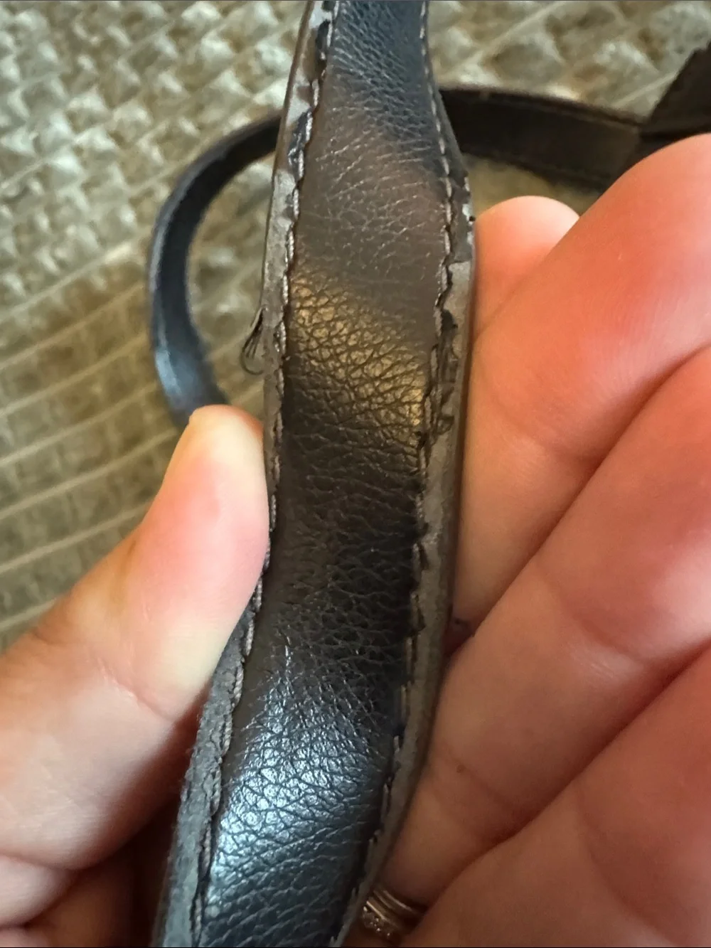 Fossil Black Leather Satchel with Brown Strap Accent
